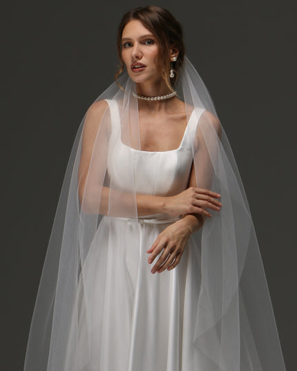 Cathedral One Tier Cascade Soft Wedding Veil with Raw Edge – Classic Wide Ivory Bridal Veil