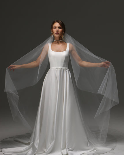 Cathedral One Tier Cascade Soft Wedding Veil with Raw Edge – Classic Wide Ivory Bridal Veil