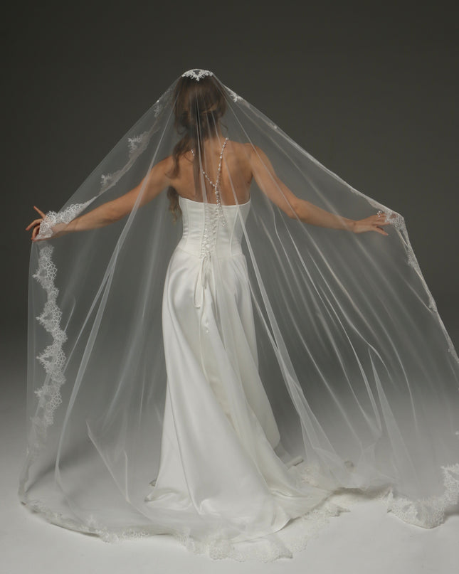 Romantic Cathedral Mantilla Veil with Soft Lace Edge