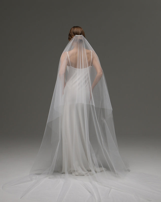 Two Tier Cut Edge Bridal Veil with Blusher – Simple Cascading Chapel Length Wedding Veil