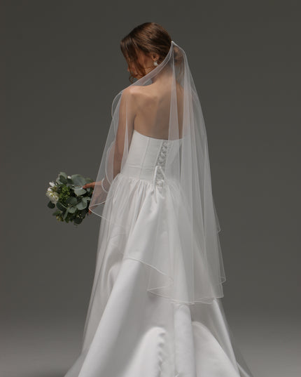 One Tier Cascade Veil with pencil Edge | Soft Classic Ivory Wedding Veil