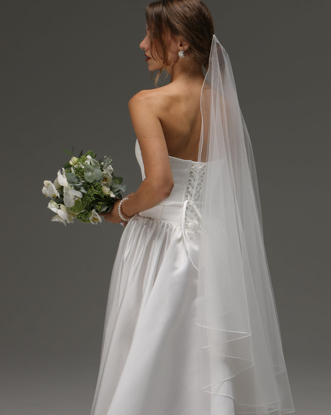 One Tier Cascade Veil with pencil Edge | Soft Classic Ivory Wedding Veil