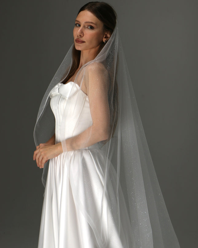 One-Tier Cascade Veil with Glitter Horsehair Edge