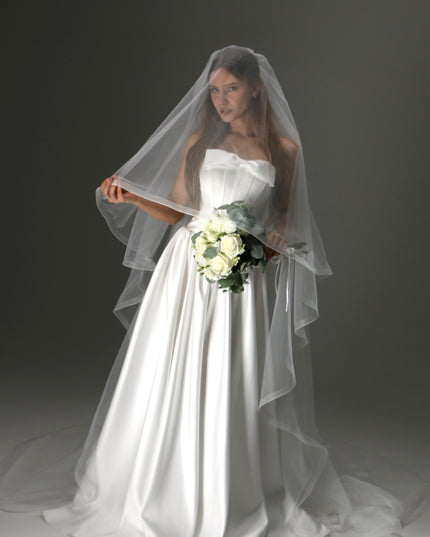 Two Tier Ivory Bridal Veil with Horsehair Edge – Classic Wedding Veil