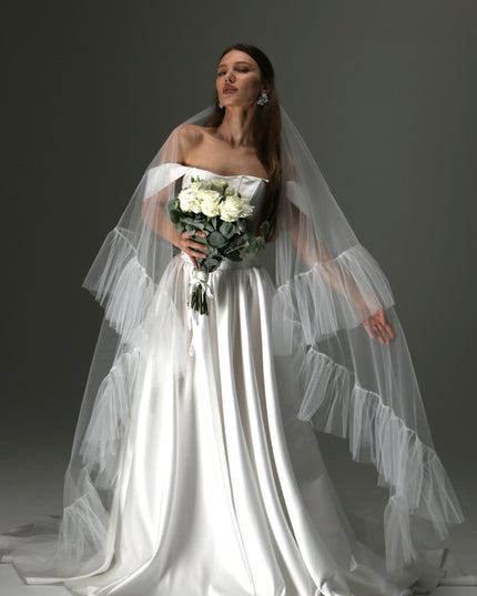 Romantic Boho Wedding Veil – Two Tiers, Flowing Tulle with Ruffle Edge