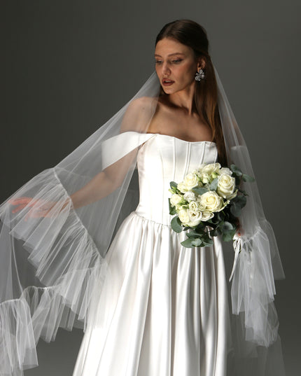 Romantic Boho Wedding Veil – Two Tiers, Flowing Tulle with Ruffle Edge