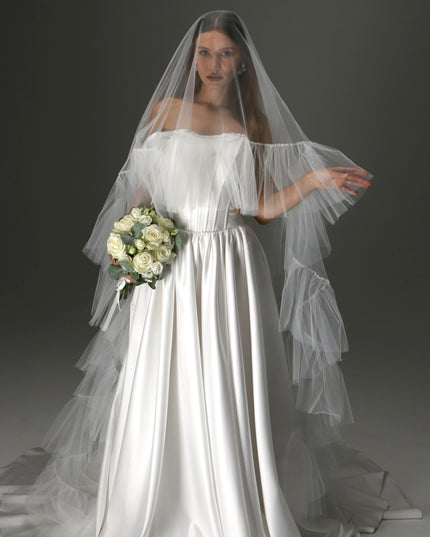 Romantic Boho Wedding Veil – Two Tiers, Flowing Tulle with Ruffle Edge