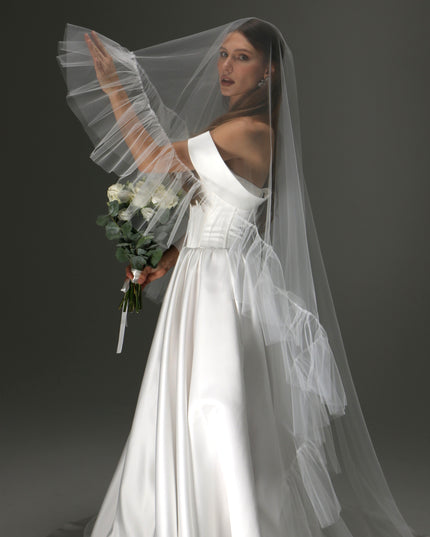 Romantic Boho Wedding Veil – Two Tiers, Flowing Tulle with Ruffle Edge