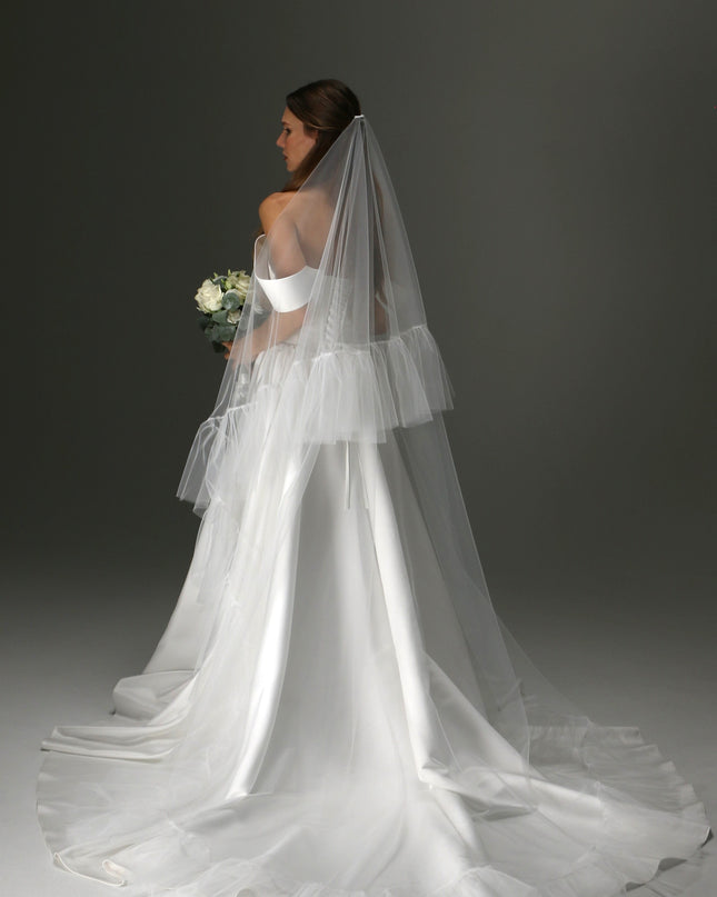 Romantic Boho Wedding Veil – Two Tiers, Flowing Tulle with Ruffle Edge