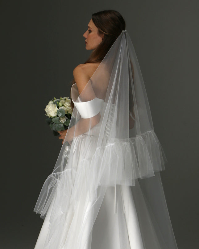 Romantic Boho Wedding Veil – Two Tiers, Flowing Tulle with Ruffle Edge