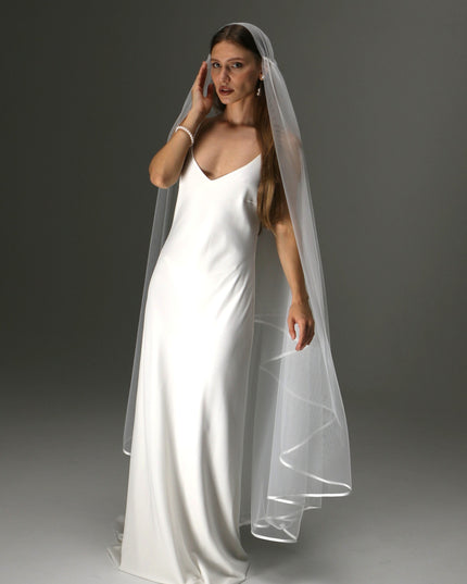 Boho Juliet Cap Veil – Two Tier Vintage Style Soft Tulle with Satin Ribbon Trim