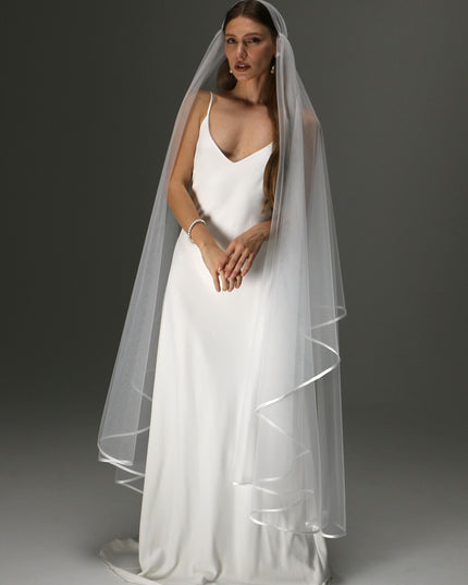 Boho Juliet Cap Veil – Two Tier Vintage Style Soft Tulle with Satin Ribbon Trim