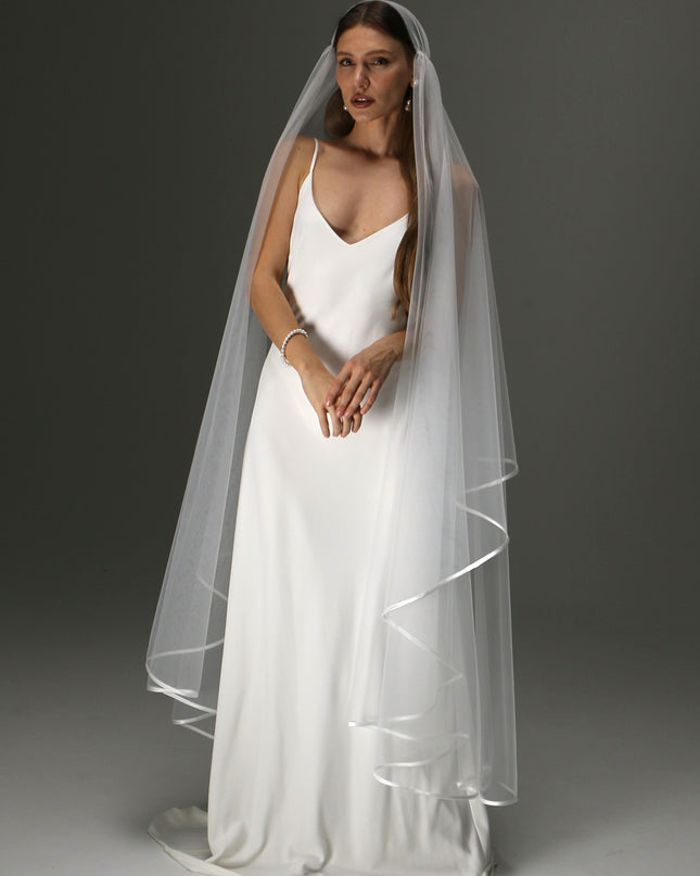 Boho Juliet Cap Veil – Two Tier Vintage Style Soft Tulle with Satin Ribbon Trim