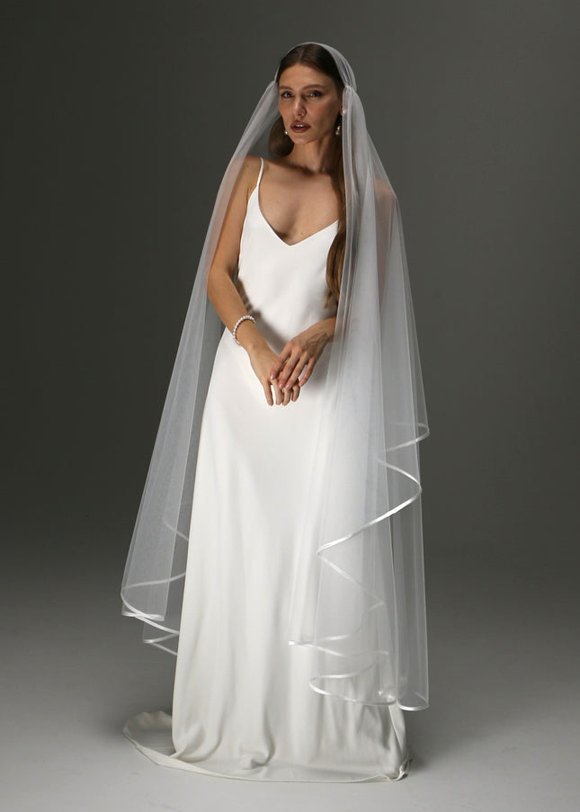 Boho Juliet Cap Veil – Two Tier Vintage Style Soft Tulle with Satin Ribbon Trim