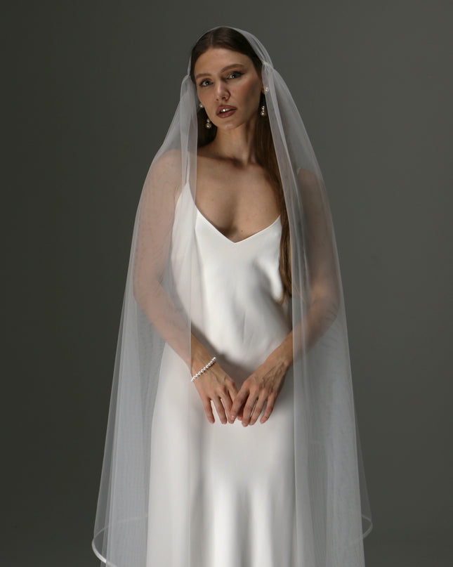 Boho Juliet Cap Veil – Two Tier Vintage Style Soft Tulle with Satin Ribbon Trim