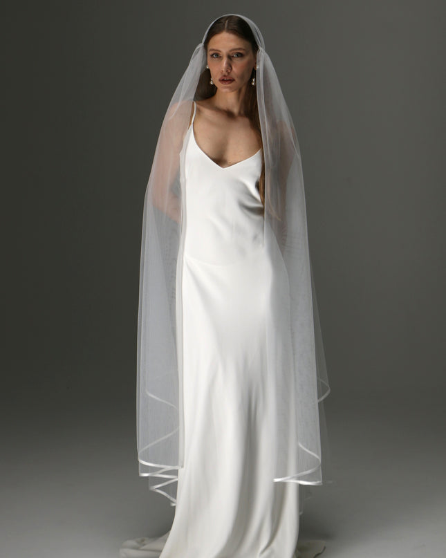 Boho Juliet Cap Veil – Two Tier Vintage Style Soft Tulle with Satin Ribbon Trim