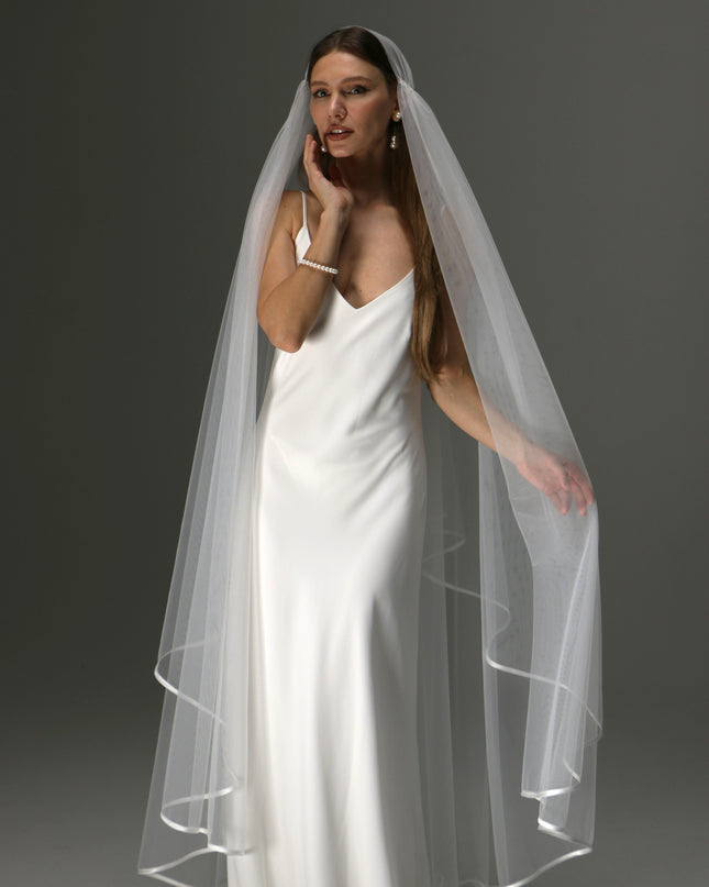 Boho Juliet Cap Veil – Two Tier Vintage Style Soft Tulle with Satin Ribbon Trim