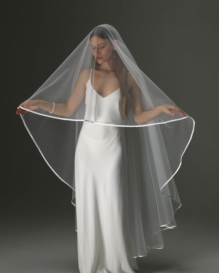 Boho Juliet Cap Veil – Two Tier Vintage Style Soft Tulle with Satin Ribbon Trim