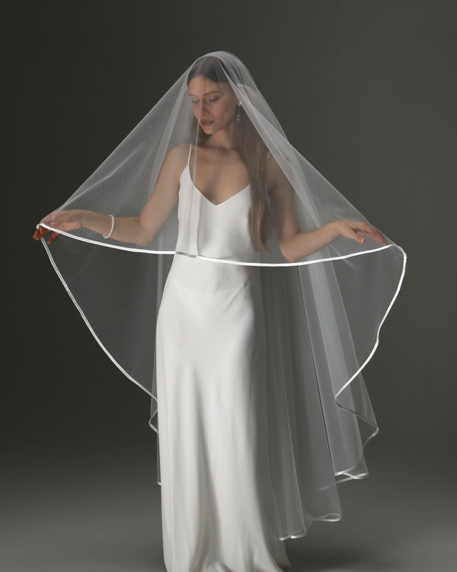 Boho Juliet Cap Veil – Two Tier Vintage Style Soft Tulle with Satin Ribbon Trim