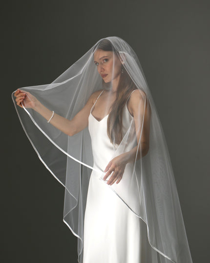 Boho Juliet Cap Veil – Two Tier Vintage Style Soft Tulle with Satin Ribbon Trim