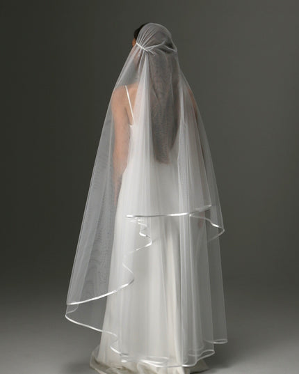 Boho Juliet Cap Veil – Two Tier Vintage Style Soft Tulle with Satin Ribbon Trim