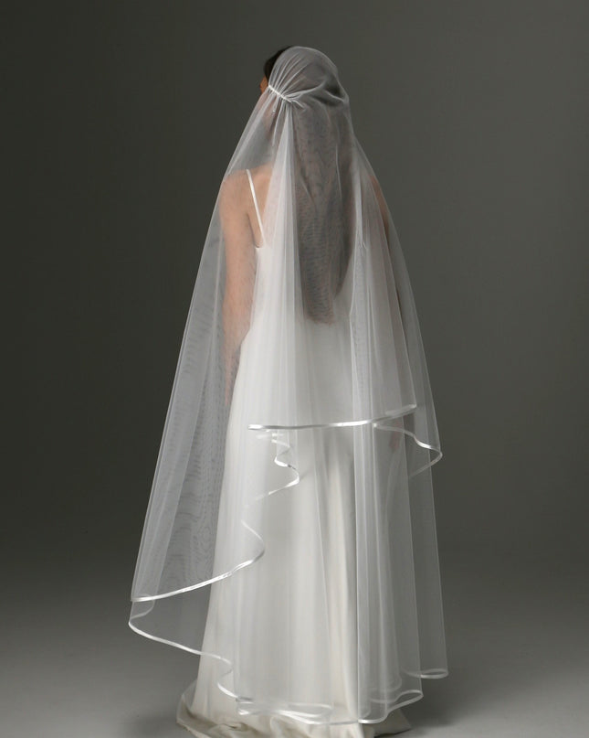 Boho Juliet Cap Veil – Two Tier Vintage Style Soft Tulle with Satin Ribbon Trim