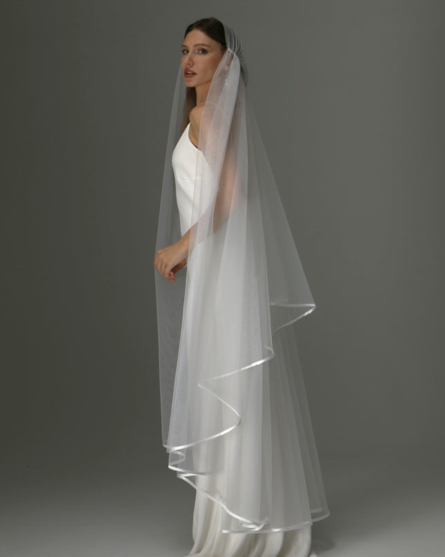 Boho Juliet Cap Veil – Two Tier Vintage Style Soft Tulle with Satin Ribbon Trim