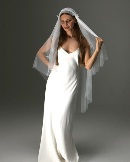 Juliet Cap Veil with 3D Butterflies – One Tier Soft Tulle Boho Bridal Veil