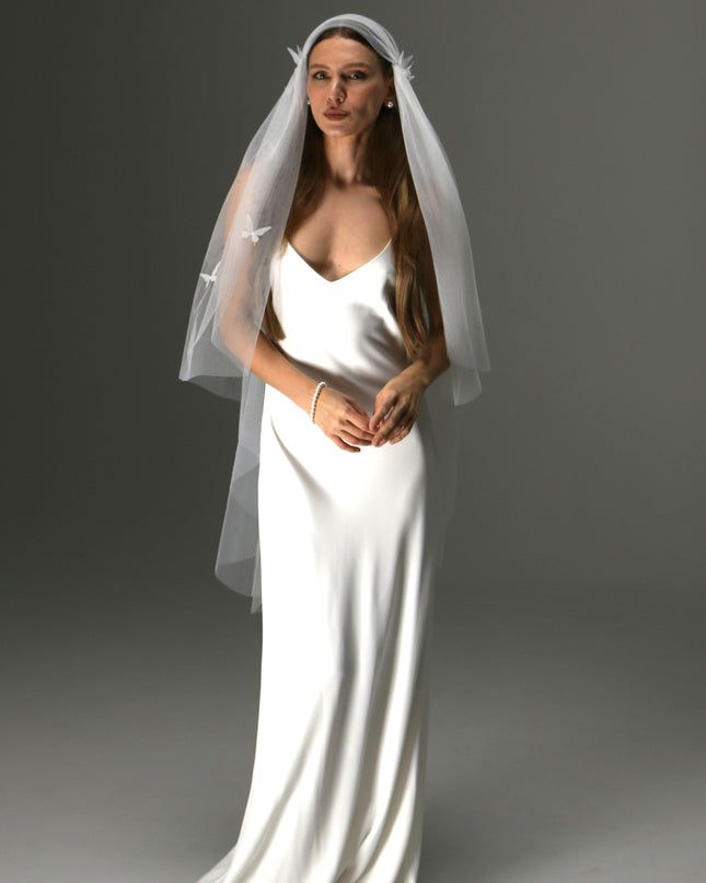 Juliet Cap Veil with 3D Butterflies – One Tier Soft Tulle Boho Bridal Veil