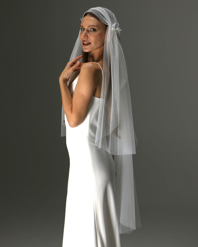 Juliet Cap Veil with 3D Butterflies – One Tier Soft Tulle Boho Bridal Veil