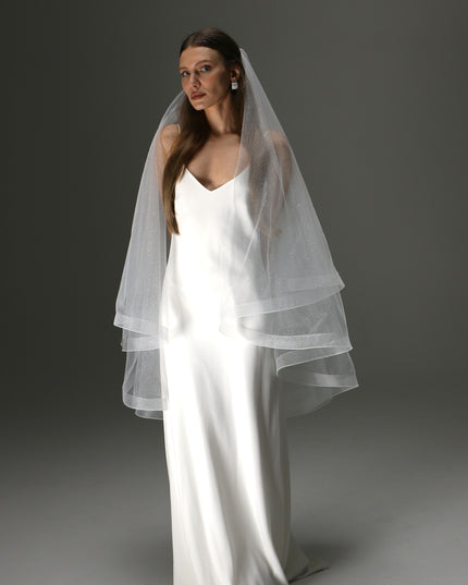 Glitter Horsehair Cascade Veil – Double Layer Bridal Veil