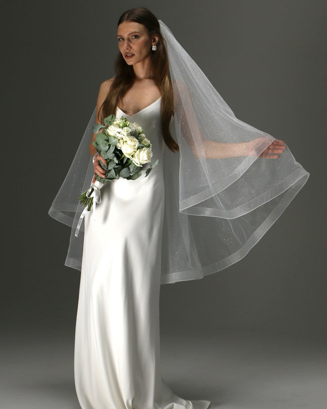 Glitter Horsehair Cascade Veil – Double Layer Bridal Veil