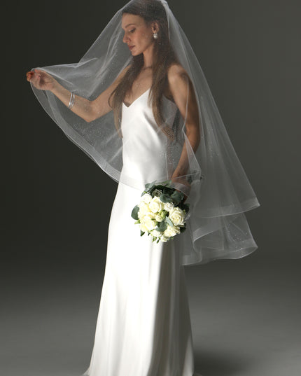 Glitter Horsehair Cascade Veil – Double Layer Bridal Veil
