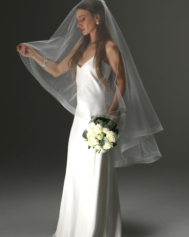 Glitter Horsehair Cascade Veil – Double Layer Bridal Veil