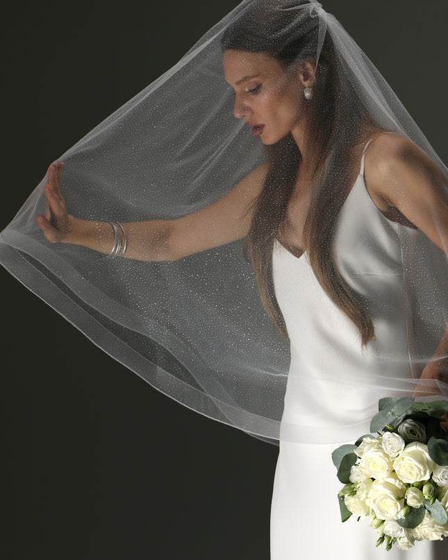 Glitter Horsehair Cascade Veil – Double Layer Bridal Veil