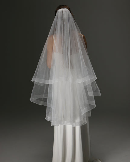 Glitter Horsehair Cascade Veil – Double Layer Bridal Veil