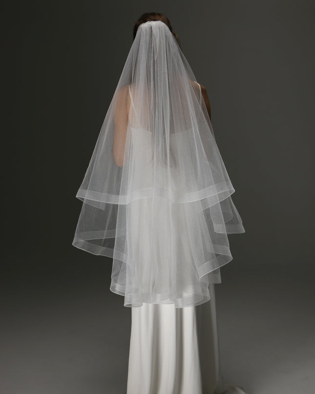 Glitter Horsehair Cascade Veil – Double Layer Bridal Veil