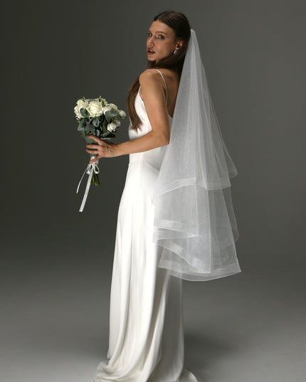 Glitter Horsehair Cascade Veil – Double Layer Bridal Veil