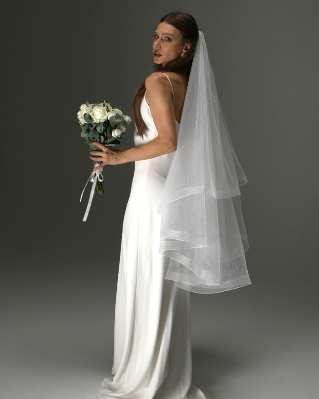 Glitter Horsehair Cascade Veil – Double Layer Bridal Veil