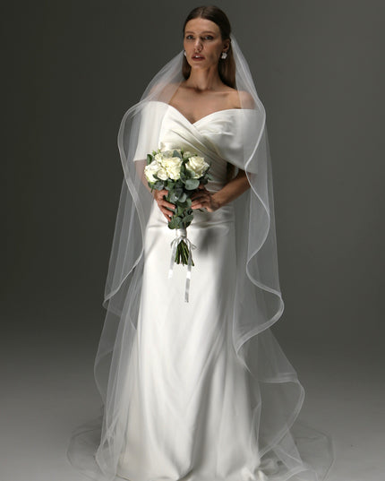 One Layer Cathedral Cascade Bridal Veil with Flowing Train and Horsehair Edge