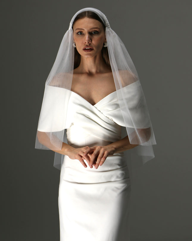 Juliet Cap Veil with Lace Appliqués – One Tier Cascade Soft Tulle Bridal Veil