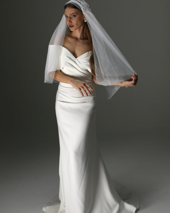 Juliet Cap Veil with Lace Appliqués – One Tier Cascade Soft Tulle Bridal Veil