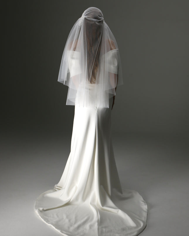 Juliet Cap Veil with Lace Appliqués – One Tier Cascade Soft Tulle Bridal Veil