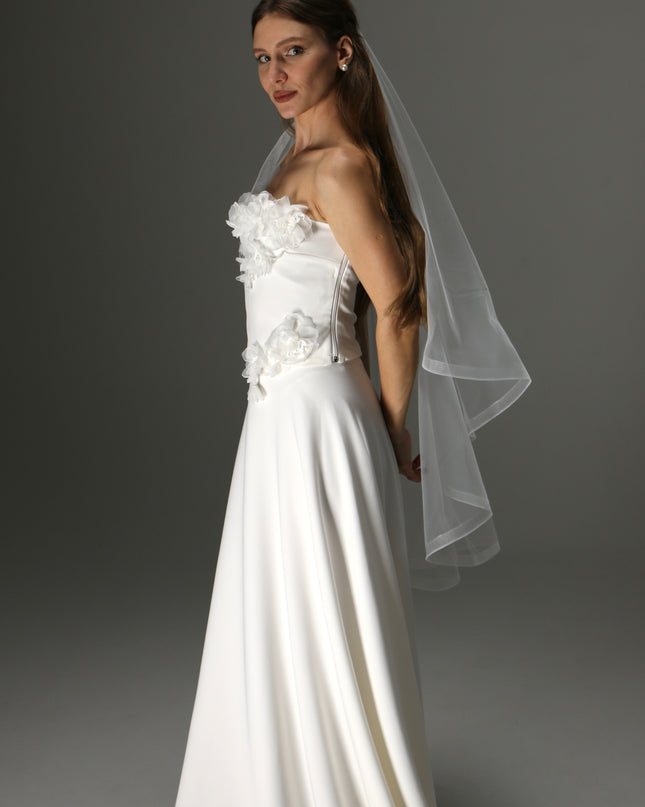 One Tier Cascade Bridal Veil with Horsehair Trim | Soft Tulle Wedding Veil