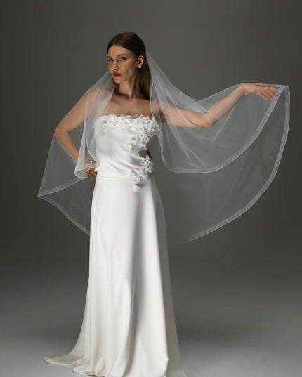 One Tier Cascade Bridal Veil with Horsehair Trim | Soft Tulle Wedding Veil