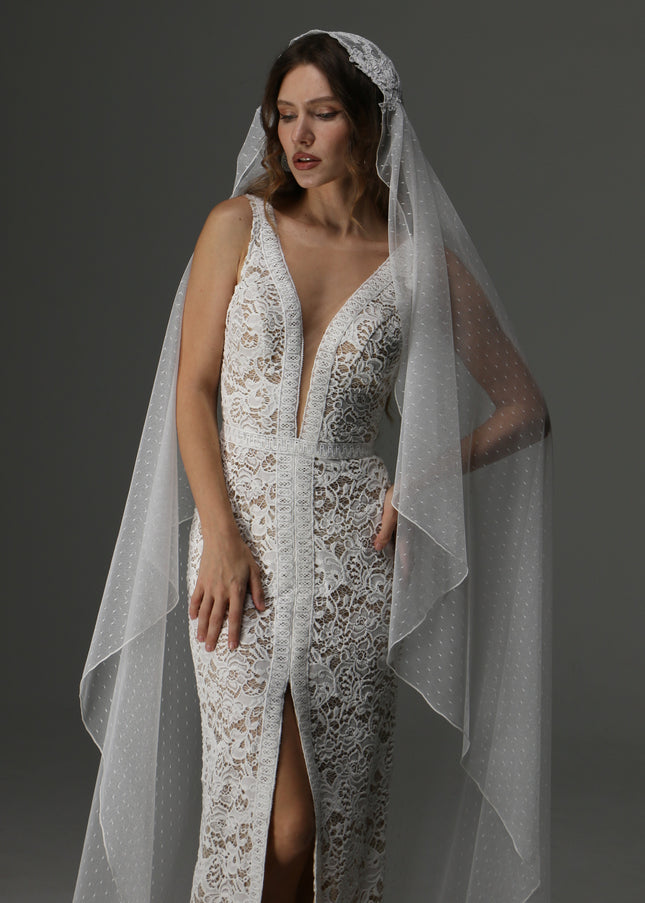 Juliet Cap Veil – Dotted Tulle Lace Boho One Tier Veil
