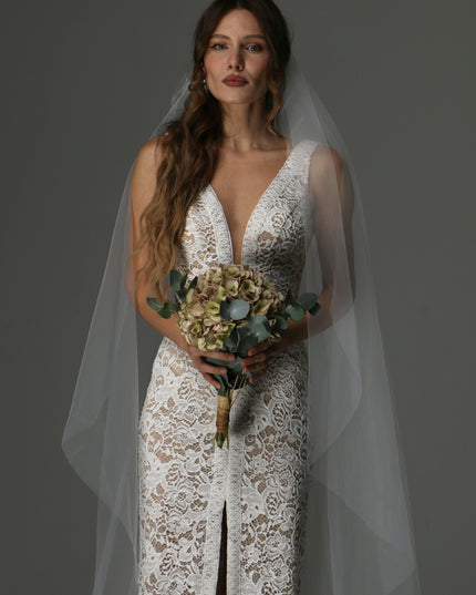 Single Tier Cathedral Veil – Plain Sheer Tulle Wedding Veil, Cut Edge Cascade Bridal Veil, Royal Length Veil