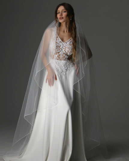 Soft Tulle Cascade Veil – Light and Airy with Pencil Edge