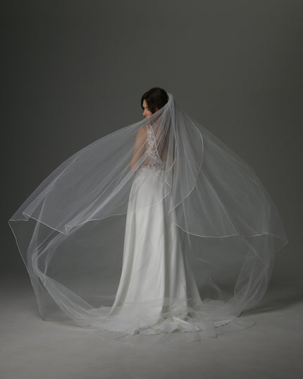 Soft Tulle Cascade Veil – Light and Airy with Pencil Edge