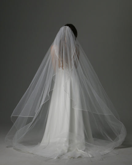 Soft Tulle Cascade Veil – Light and Airy with Pencil Edge